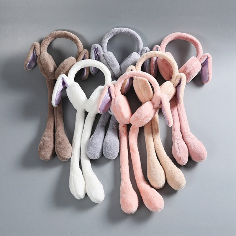 Magic Moving Bunny Ears Plush Earmuffs – Squeeze-to-Jump Toy Hat"