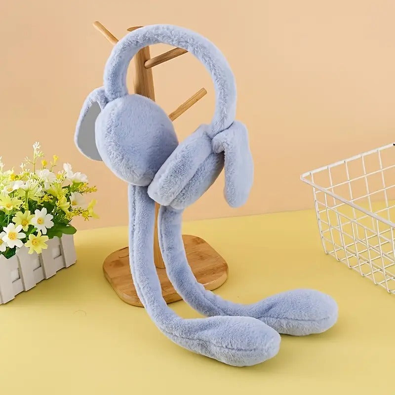 Magic Moving Bunny Ears Plush Earmuffs – Squeeze-to-Jump Toy Hat"