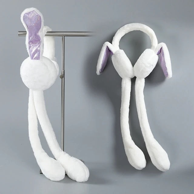 Magic Moving Bunny Ears Plush Earmuffs – Squeeze-to-Jump Toy Hat"