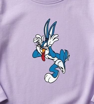 "Lavender Full Sleeve Cotton T-Shirt for Kids – Cute Cartoon Print, Boys & Girls"
