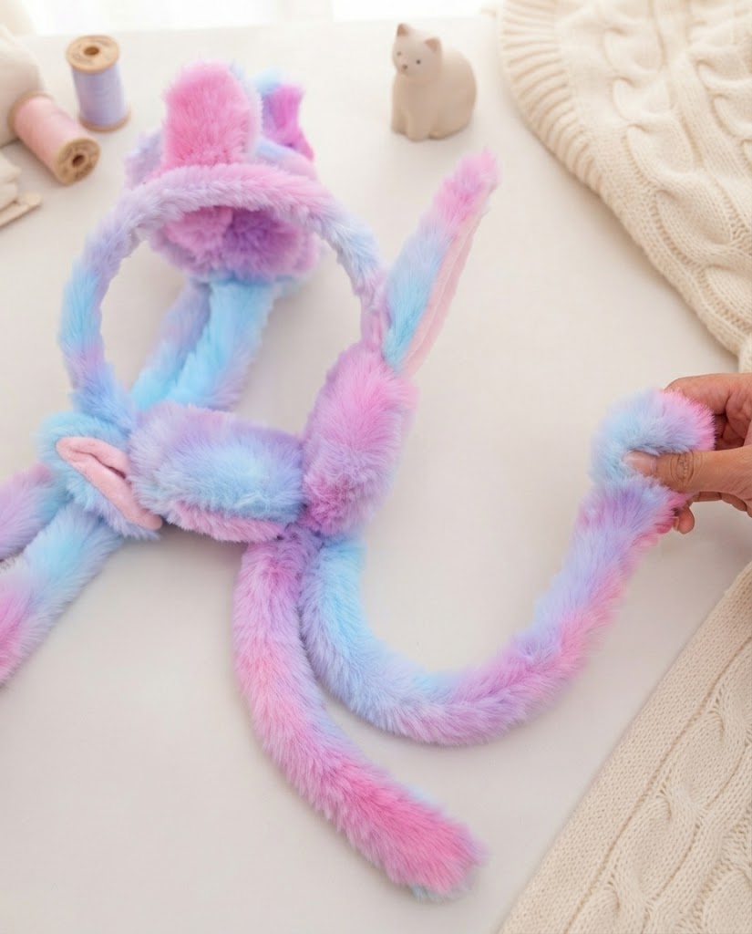 Soft Plush Bunny Ear Design Winter Earmuffs(Random Color)