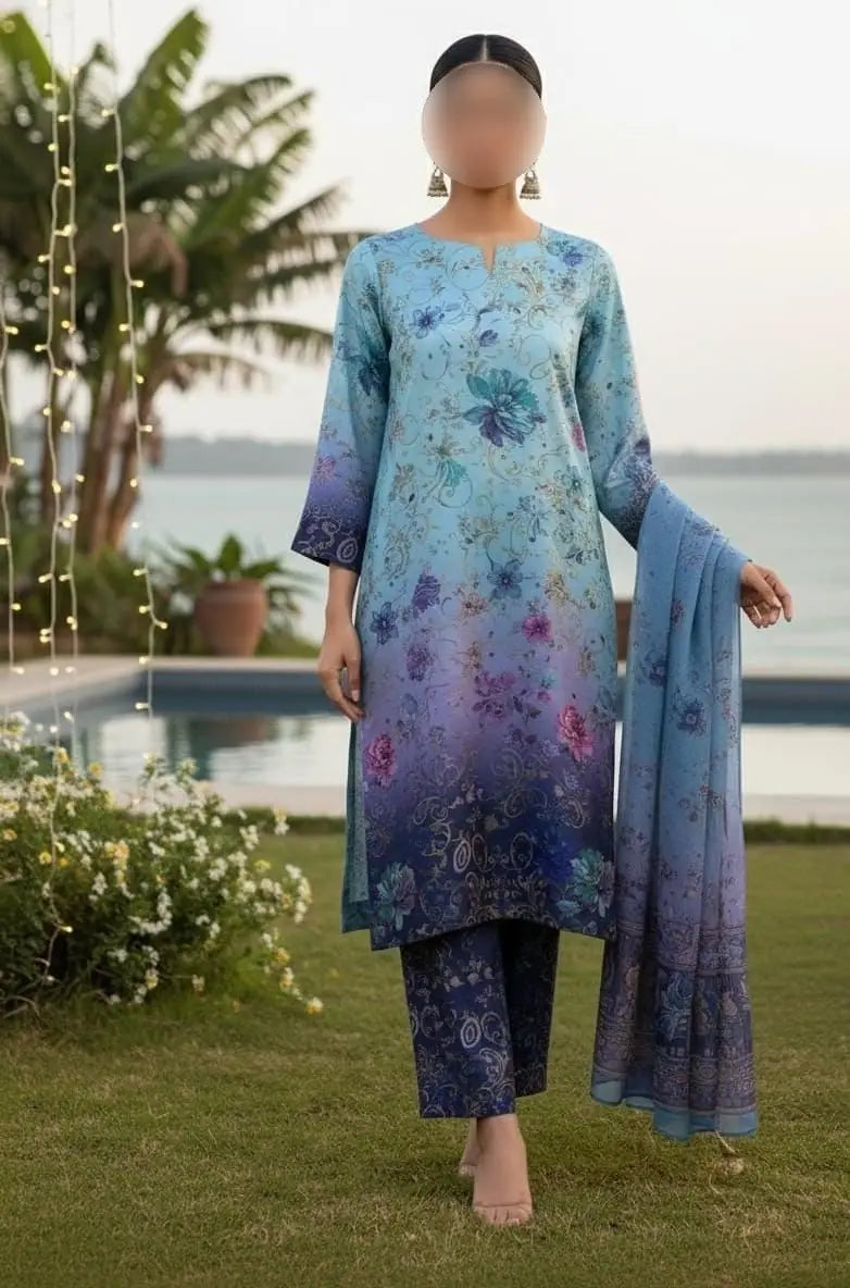 3 Pcs Women's Unstitched Printed Suit