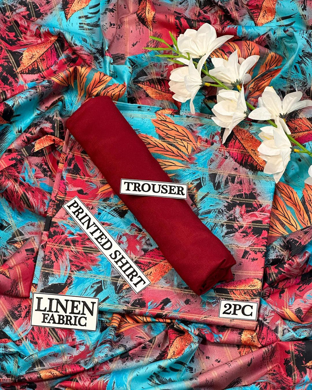 Women Linen Printed Shirt & Trouser Set 2PC