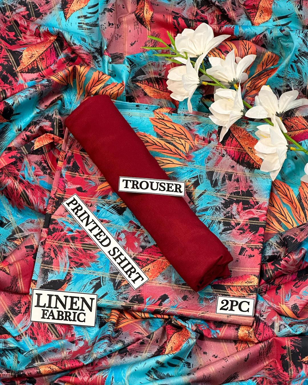 Women Linen Printed Shirt & Trouser Set 2PC
