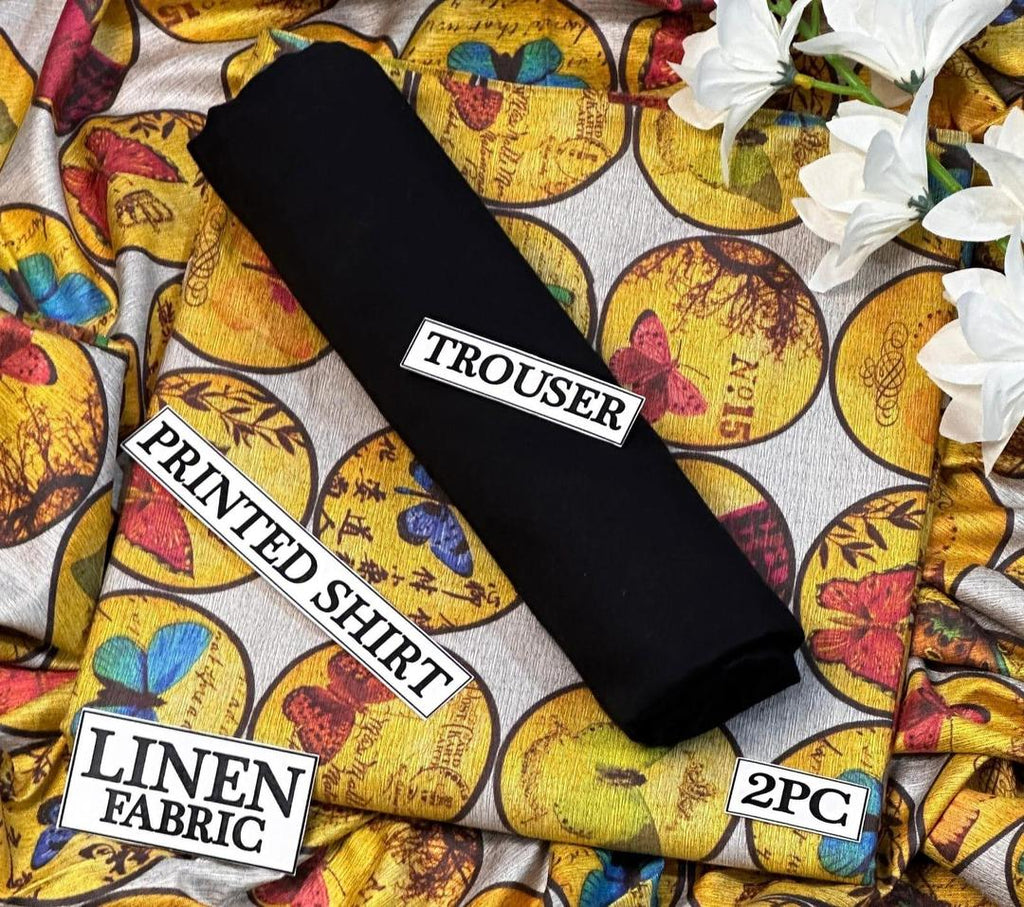Women Linen Printed Shirt & Trouser Set Mustard Digital Print 2 Pcs
