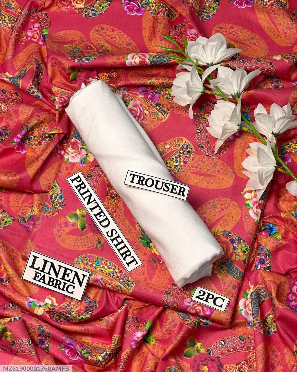 Women Linen Digital Print Suit 2Pc Pink