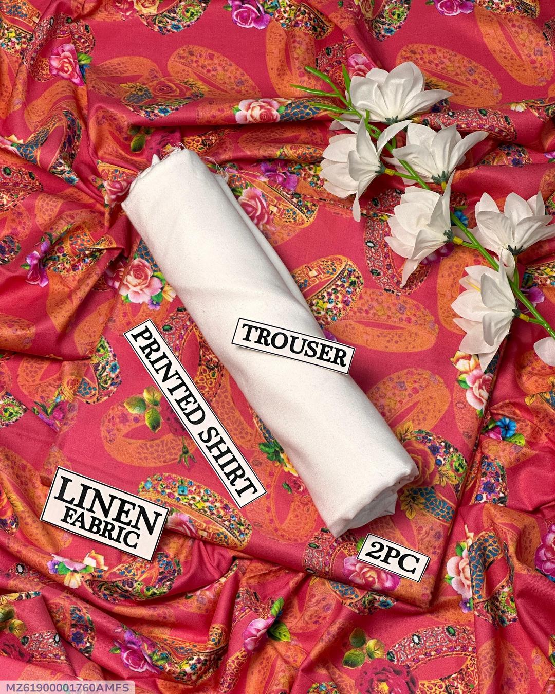 Women Linen Digital Print Suit 2Pc Pink