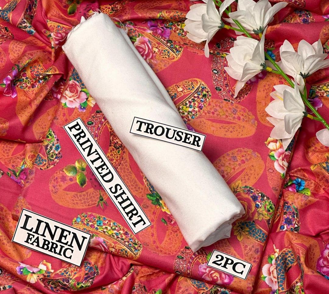 Women Linen Digital Print Suit 2Pc Pink