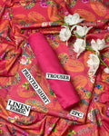 Women Linen Digital Print Suit Red 2.5m Cutting