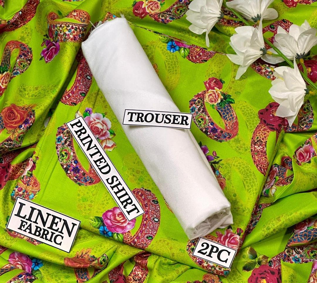 Women Linen Printed Suit Green Floral 2.5m