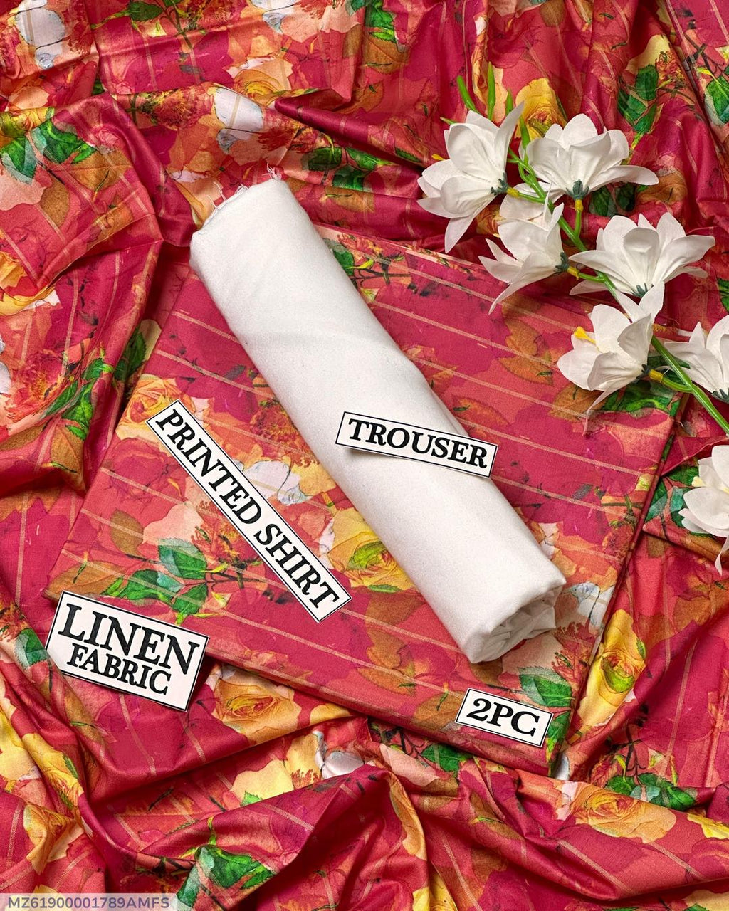 Women Linen Printed Shirt & Trouser Set Red Floral