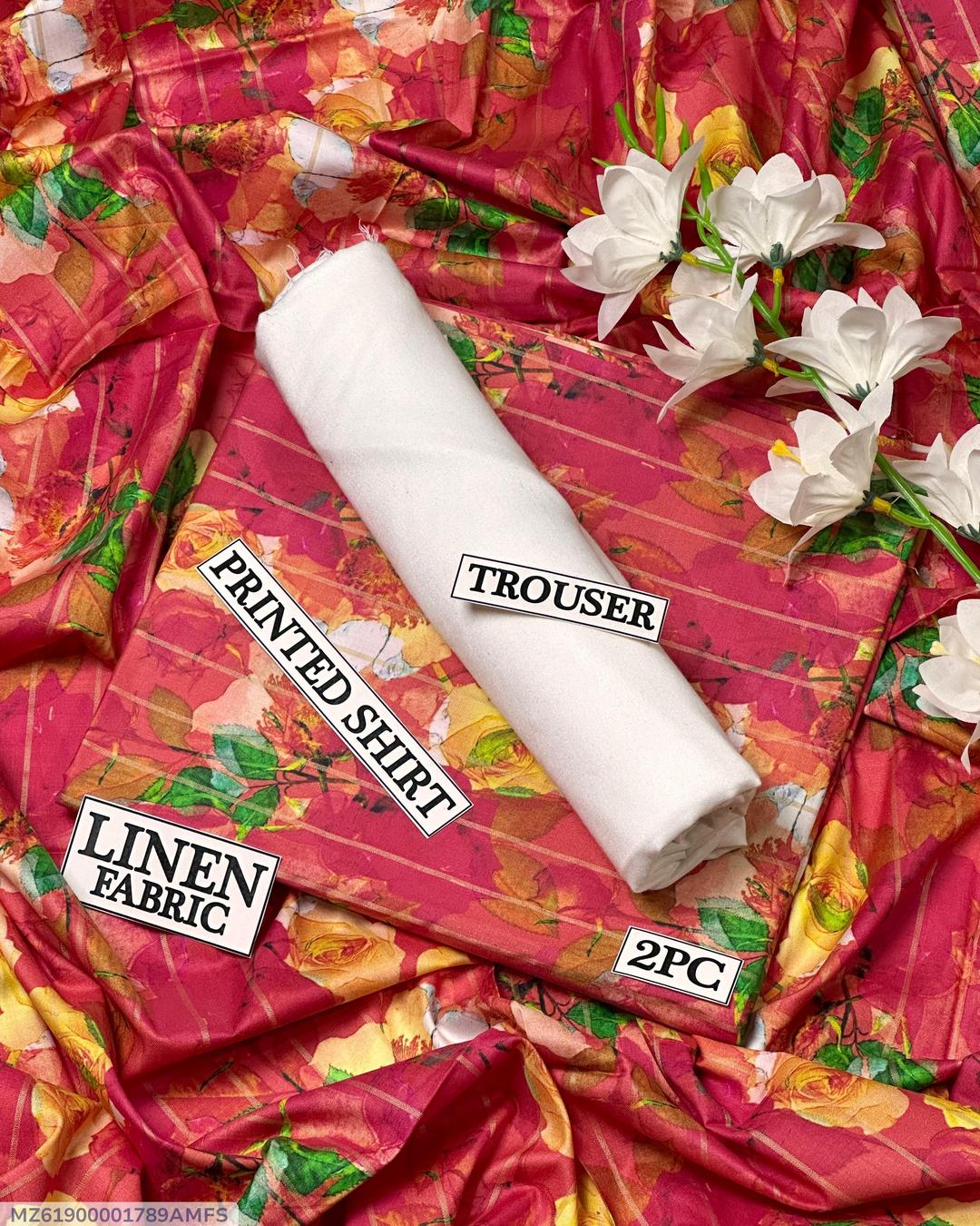 Women Linen Printed Shirt & Trouser Set Red Floral