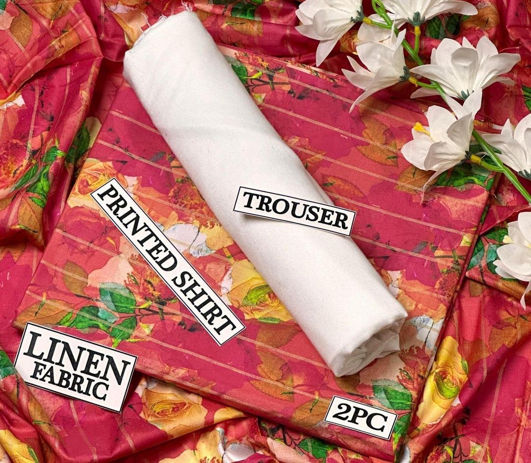 Women Linen Printed Shirt & Trouser Set Red Floral