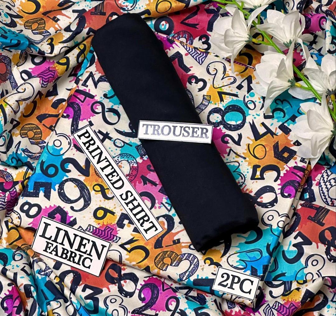 Women Linen Printed Suit Set with Numbers Pattern
