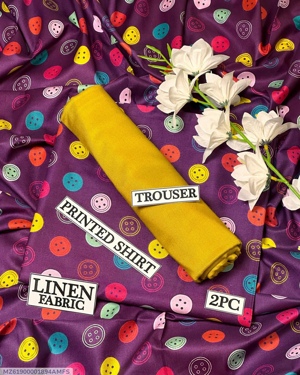 Linen Printed Shirt & Trouser Set Purple 2PC