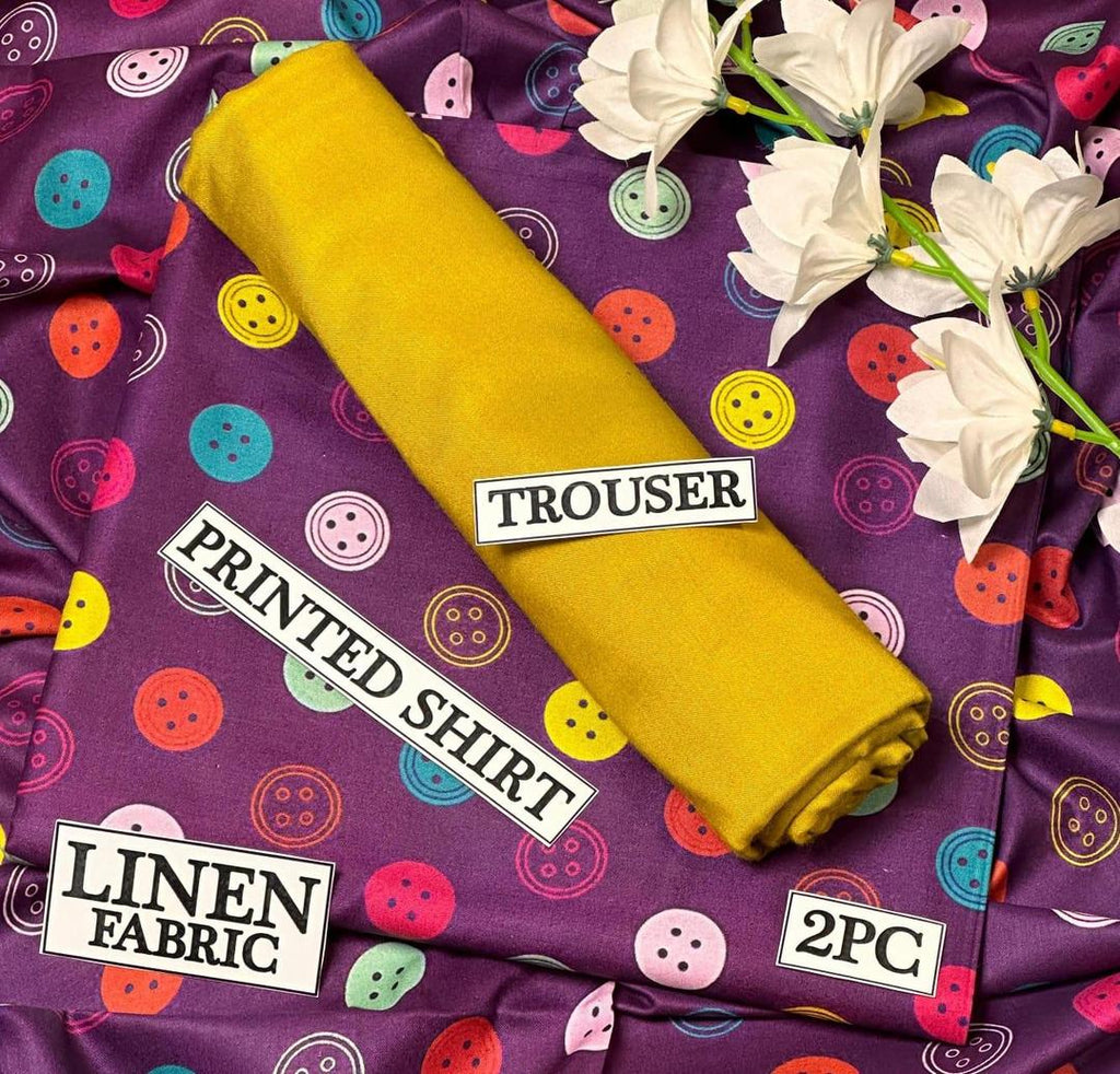 Linen Printed Shirt & Trouser Set Purple 2PC