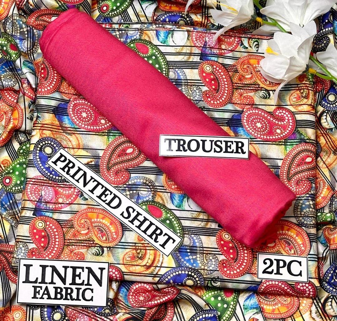 Women Linen Suit 2Pc Digital Print Paisley Red Blue Green