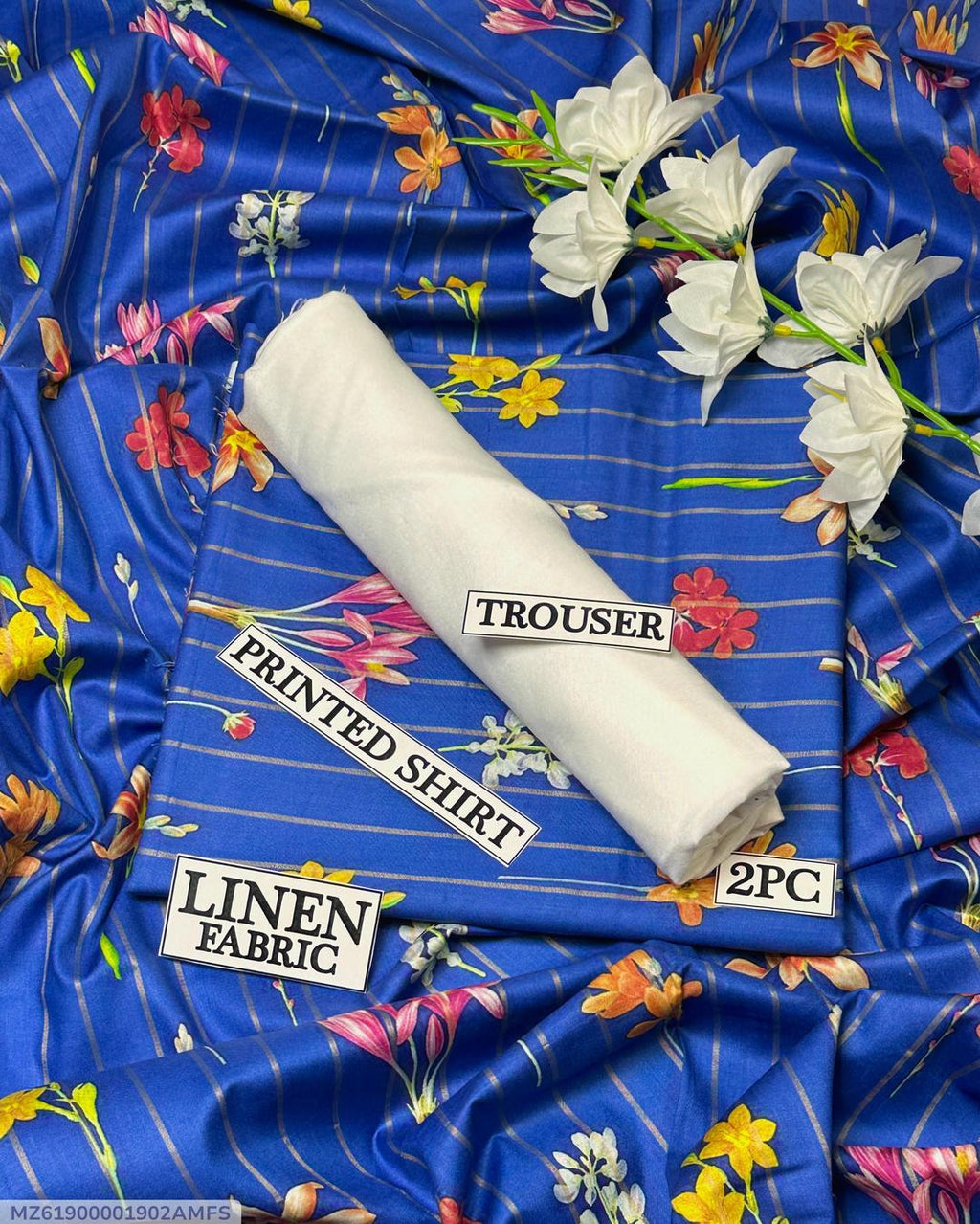 Women Linen Digital Print Suit Blue 2Pc Unstitched
