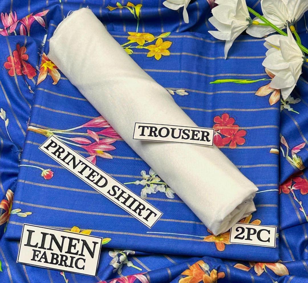 Women Linen Digital Print Suit Blue 2Pc Unstitched