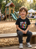 "Retro Floral Smiley Print Kids T-Shirt – Good Vibes Only Graphic Tee"